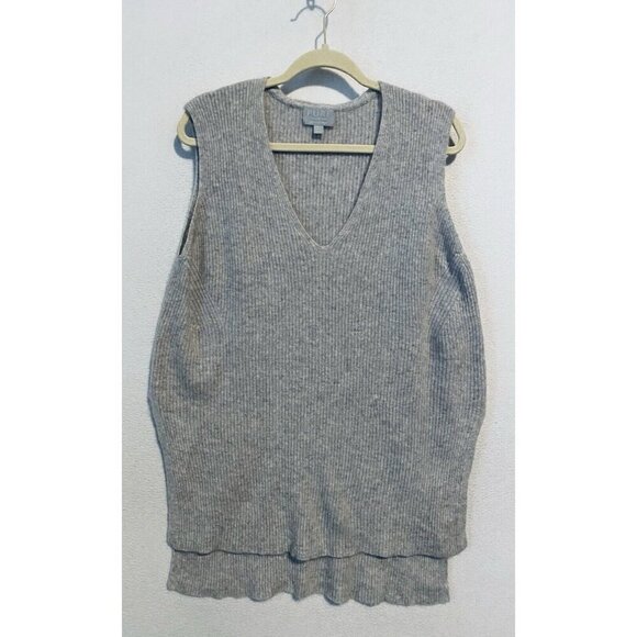Pure Collection Sweater Vest Womens Large Gray Ribbed Cashmere Hi Low Hem V Neck - Picture 1 of 8